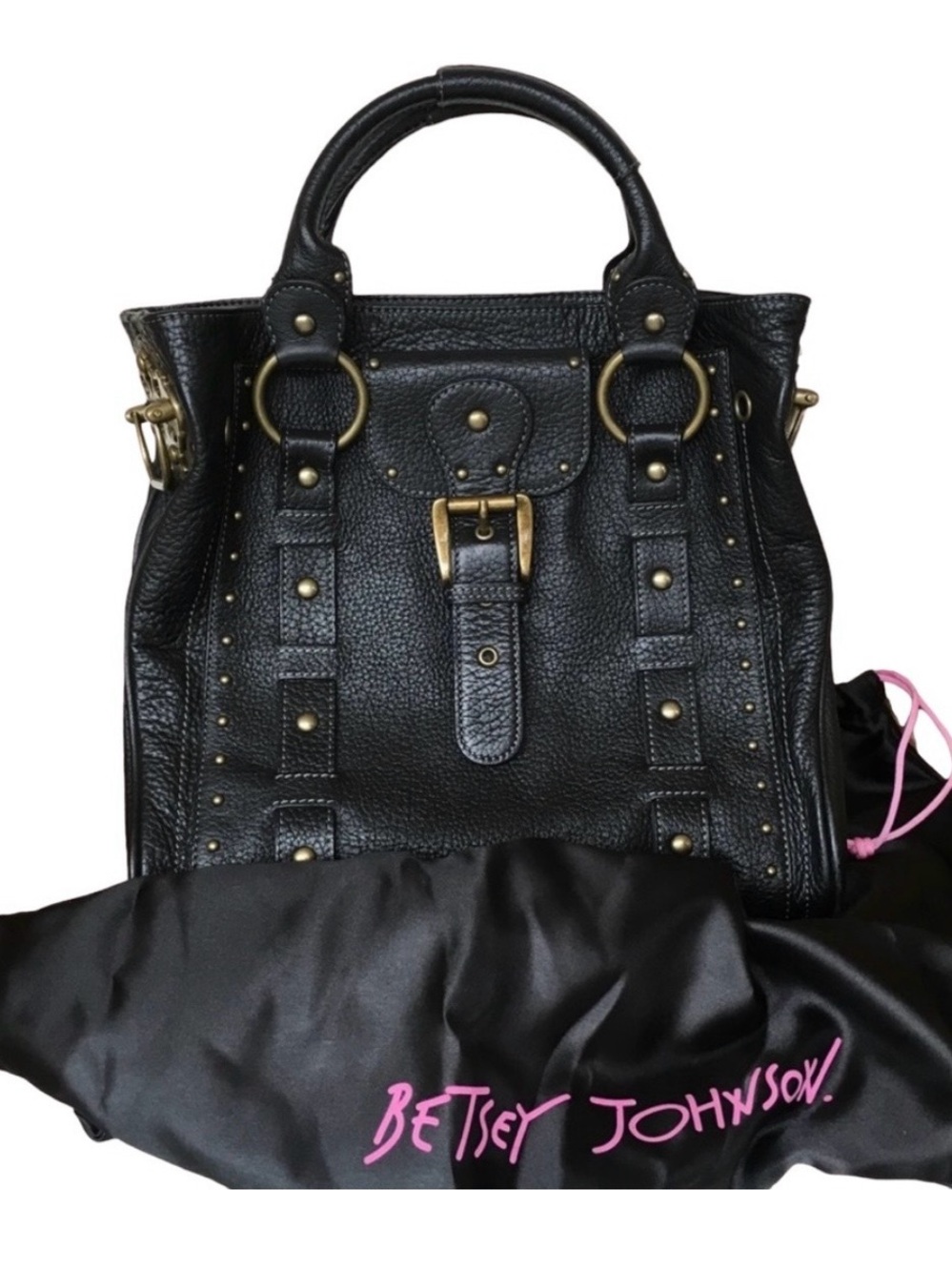 NWOT Betsey Johnson Dark Brown Pebble Leather Top Handle Handbag Leopard Print